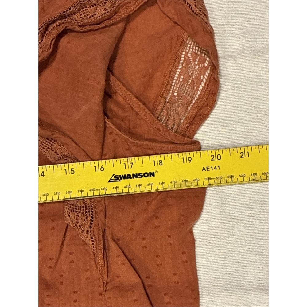Women's Top Large Orange Peasant Blouse Ruffled Sleeves Crochet-lace Button-down - Picture 2 of 7